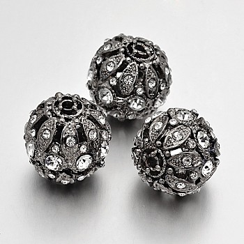 Alloy Rhinestone Beads, Round, Gunmetal, 21mm, Hole: 2.5mm