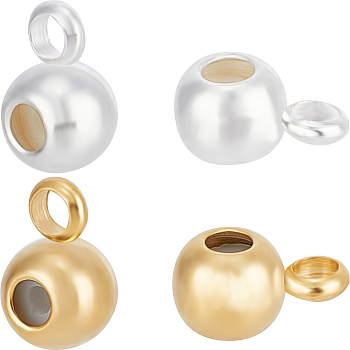 40Pcs 2 Colors Brass Tube Bails, Loop Bails, Slider Stopper Beads, Cadmium Free & Lead Free, 925 Sterling Silver Plated & Real 24K Gold Plated, 7.5x5x4mm, Hole: 1.8mm and 1.2mm, 20Pcs/color