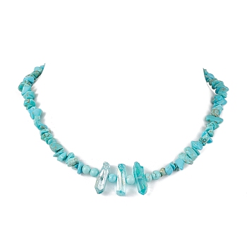 Synthetic Turquoise & Natural Quartz Crystal Chips Beaded Necklaces for Women, 17.72 inch(45cm)