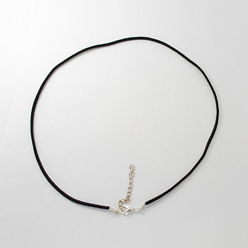 Black Faux Suede Necklace Cord Making, with Platinum Color Iron Lobster Clasps and Iron Chains, 17.7 inch