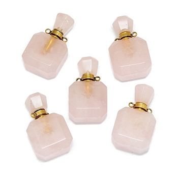 Natural Rose Quartz Perfume Bottle Pendants, with Golden Tone Stainless Steel Findings, Essentail Oil Diffuser Charm, for Jewelry Making, 33~48.5x14~23x11~15mm, Hole: 1.8~2mm