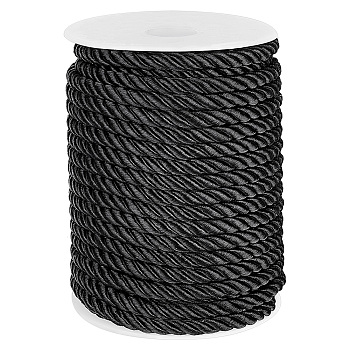 3-Ply Polyester Cords, Binding Rope with Decorative Rope, Plastic Clasp Hand Cord, Black, 8mm, 20m/roll