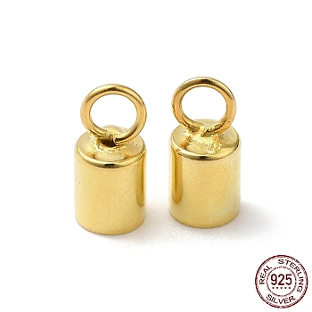 925 Sterling Silver Cord Ends, End Caps, Column, Golden, 8x4mm, Hole: 1.8mm, Inner Diameter: 3.5mm