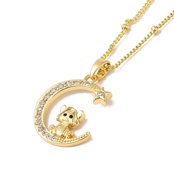 Brass Micro Pave Clear Cubic Zirconia Pendants Necklaces, The 12 Animals of the Chinese Zodiac, Real 18K Gold Plated, Tiger, 17.28 inch(43.9cm)
