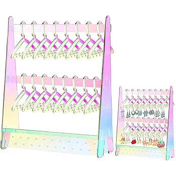 2-Tier Acrylic Earrings Display Stands, Clothes Hangers Shaped Dangle Earring Organizer Holder, with 16Pcs Mini Hangers, Colorful, 9x25x30cm