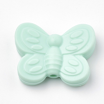 Food Grade Eco-Friendly Silicone Focal Beads, Chewing Beads For Teethers, DIY Nursing Necklaces Making, Butterfly, Pale Turquoise, 20x25x6mm, Hole: 2mm