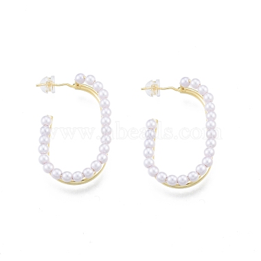 ABS Plastic Imitation Pearl Oval Stud Earrings(EJEW-P205-03G)-2