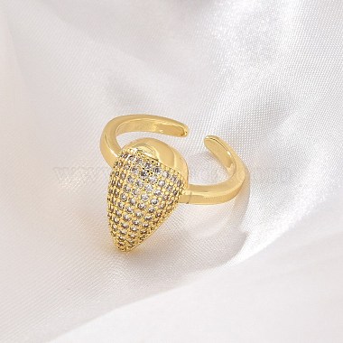 Rack Plating Brass Micro Pave Clear Cubic Zirconia Open Cuff Finger Rings for Women(RJEW-M028-101G)-2