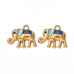 304 Stainless Steel Enamel Pendants, Elephant Charms, Ion Plating(IP), Real 18K Gold Plated, Dark Blue, 17x21x3mm, Hole: 2mm(STAS-Z193-12G-01A)