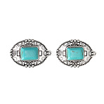 Synthetic Turquoise Pendants, with Tibetan Style Alloy Findings, Antique Silver, Oval, 29x43mm(FIND-WH0148-932B)