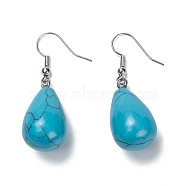 Synthetic Turquoise Dangle Earrings, with Brass Earring Hooks, Drop, Platinum, 43mm, Pin: 0.5mm(X-EJEW-P143-C17)