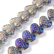Electroplate Transparent Glass Beads Strands, Heart, Purple, 15x13mm, Hole: 1.2mm, about 50pcs/strand, 25.59''(65cm)(EGLA-R114-02A-FR05)