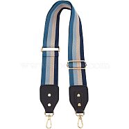 Stripe Pattern Cotton Fabric & PU Leather Bag Straps, with Alloy Swivel Clasps, Bag Replacement Accessories, Steel Blue, 87~132x5~5.6cm(FIND-WH0001-55B)