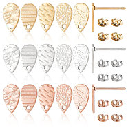 30Pcs 15 Style 304 Stainless Steel Stud Earring Findings, Textured Teardrop, with Holes, Mixed Color, 10x6mm, Hole: 1.2mm, Pin: 0.7mm, 2Pcs/style(STAS-CN0001-15)