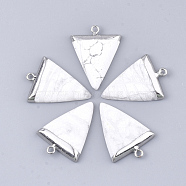 Electroplate Natural Howlite Pendants, with Iron Findings, Triangle, Platinum, 30~34x23x5~5.5mm, Hole: 1.6mm(G-S344-49I)