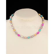 Fashion Imitation Acrylic Pearl  Stretchy Necklaces for Kids, with Spray Painted Acrylic Beads, Lilac, 16.5 inch(NJEW-JN00428-05)