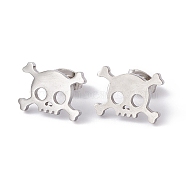 304 Stainless Steel Tiny Hollow Out Skull Stud Earrings for Women, Stainless Steel Color, 10x13.5mm, Pin: 0.5mm(STAS-A065-06P)