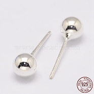 925 Sterling Silver Stud Earrings, Ball, Silver, 13.5x2mm, Pin: 1mm(STER-K028-01S-2mm)