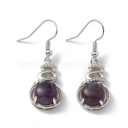 Natural Amethyst Gourd Dangle Earrings with Crystal Rhinestone, Platinum Brass Jewelry for Women, 39mm, Pin: 0.6mm(EJEW-A092-04P-02)
