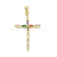 Real 18K Gold Plated Brass with Glass Pendants, Cross, Colorful, 35.5x21.5x3mm, Hole: 3.5x4mm(KK-A209-05A-G)