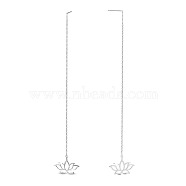 SHEGRACE Rhodium Plated 925 Sterling Silver Ear Thread, Dangle Earrings, with Cable Chains, Lotus, Platinum, 150mm(JE795A)