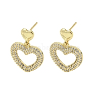 Heart Rack Plating Brass Micro Pave Cubic Zirconia Dangle Stud Earrings, Long-Lasting Plated, Lead Free & Cadmium Free, Real 18K Gold Plated, 26x18mm(EJEW-F331-24G)