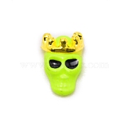 Alloy Skull with Crown Cabochons, Nail Art Decoration Accessories, Green Yellow, 10.5x6.7x4mm(MRMJ-WH0078-05E)