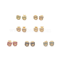 Cubic Zirconia Bear Stud Earrings, Real 18K Gold Plated Brass Jewelry for Women, Mixed Color, 9.5x10mm, Pin: 0.8mm(EJEW-C059-03G)