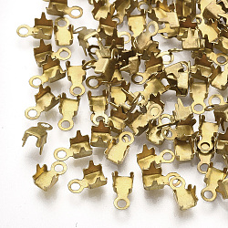 Brass Folding Crimp Ends, Fold Over Crimp Cord Ends, Nickel Free, Raw(Unplated), 8x4.5x4.5mm, Hole: 1.2mm, Inner Diameter: 3.5mm(KK-Q587-01C-C-NF)