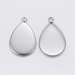 304 Stainless Steel Pendant Cabochon Settings, Milled Edge Bezel Cups, Teardrop, Stainless Steel Color, Tray: 18x13mm, 21x13.5x1.5mm, Hole: 2mm(X-STAS-P198-14A)