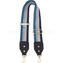 Stripe Pattern Cotton Fabric & PU Leather Bag Straps, with Alloy Swivel Clasps, Bag Replacement Accessories, Steel Blue, 87~132x5~5.6cm(FIND-WH0001-55B)