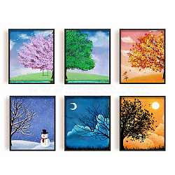 Chemical Fiber Oil Canvas Hanging Painting, Home Wall Decoration Accessories, Season & Circadian Rhythms Theme, Tree Pattern, 250x200mm, 6 style, 1pc/style, 6pcs/set(AJEW-WH0173-071)