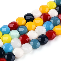 Opaque Solid Color Glass Beads Strands, Faceted, Flat Round, Colorful, 6x4mm, Hole: 1.4mm, about 100Pcs/strand, 22.05 inch(56cm)(GLAA-N052-07)