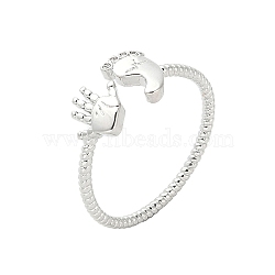 Footprint & Palm Brass Open Cuff Ring for Women, Platinum, US Size 6 3/4(17.1mm)(RJEW-A040-03P)