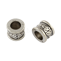 Tibetan Style Zinc Alloy Beads, Large Hole Column Beads, Lead Free & Cadmium Free, Antique Silver, 8.2x10.7mm, Hole: 6.3mm(X-TIBEB-R063-011AS-RS)