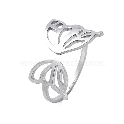 304 Stainless Steel Hollow Butterfly Wing Open Cuff Rings for Women, Stainless Steel Color, 19mm, US Size 8 1/2(18.5mm)(RJEW-M024-02P)