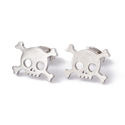 Non-Tarnish 304 Stainless Steel Tiny Hollow Out Skull Stud Earrings for Women, Stainless Steel Color, 10x13.5mm, Pin: 0.5mm(STAS-A065-06P)