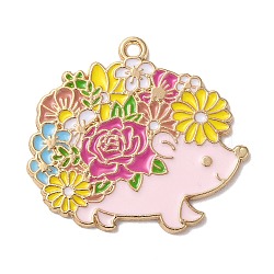 Golden Plated Alloy Enamel Pendants, Hedgehog Charm, Colorful, 27x30x1mm, Hole: 1.6mm(ENAM-Q504-01G)