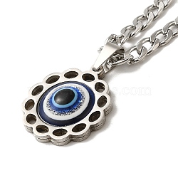 Enamel Flower with Eye Pendant Necklaces, 304 Stainless Steel Curb Chain Necklaces , Stainless Steel Color, 23.46 inch(59.6cm)(NJEW-C043-05P)