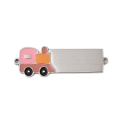 304 Stainless Steel Hot Pink Enamel Vehicle Connector Charms, Stainless Steel Color, Train, 30.5x10x1mm, Hole: 1.2mm(STAS-P377-13P-A)