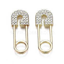 Rack Plating Alloy Pendants,  with Crystal Rhinestone, Cadmium Free & Lead Free, Safety Pin, Light Gold, 26.5x9.5x2.5mm, Hole: 5mm(PALLOY-T077-102LG-RS)