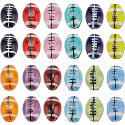 24Pcs 12 Colors Handmade Porcelain Beads Strands, Hand Painted Ceramic Beads, Rugby, Mixed Color, 16x11mm, Hole: 1.6mm, 2pcs/color(PORC-PH0001-42)