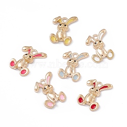 Alloy Enamel Pendants, Light Gold, Rabbit Charm, Mixed Color, 20x14x3mm, Hole: 2mm(ENAM-C006-05KCG)