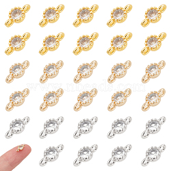 30Pcs 3 Colors Brass Cubic Zirconia Flat Round Connector Charms, Rack Plating, Long-Lasting Plated, Mixed Color, 9x4.5~5x3mm, Hole: 1mm, 10pcs/color(KK-UN0005-07)