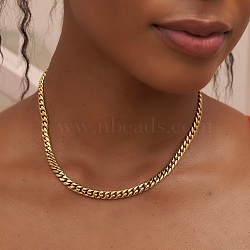 8mm Stylish Titanium Steel Curb Chain Necklaces for Women Men, Real 18K Gold Plated, 17.72 inch(45cm)(AA4830-5)