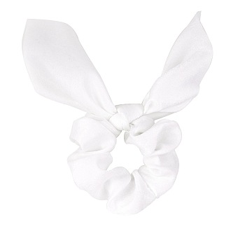 Rabbit Ear Polyester Elastic Hair Accessories, for Girls or Women, Scrunchie/Scrunchy Hair Ties, White, 165mm