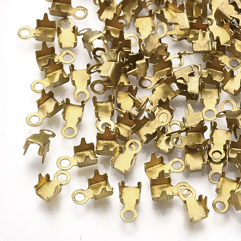 Brass Folding Crimp Ends, Fold Over Crimp Cord Ends, Nickel Free, Raw(Unplated), 8x4.5x4.5mm, Hole: 1.2mm, Inner Diameter: 3.5mm
