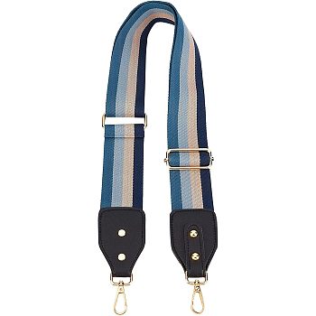 Stripe Pattern Cotton Fabric & PU Leather Bag Straps, with Alloy Swivel Clasps, Bag Replacement Accessories, Steel Blue, 87~132x5~5.6cm