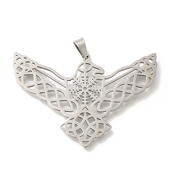 304 Stainless Steel Pendants, Laser Cut, Eagle with Trinity Knot Charm, Stainless Steel Color, 30x45x1.5mm, Hole: 6x3mm