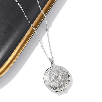 Anti-Tarnish 304 Stainless Steel Flat Round Locket Pendant Cable Chain Necklaces for Women, Stainless Steel Color, 18.11 inch(46cm), pendants: 32x27x7mm, inner diameter: 19mm